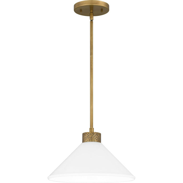 Quoizel Ira 1 Light Pendant, Weathered Brass/Opal