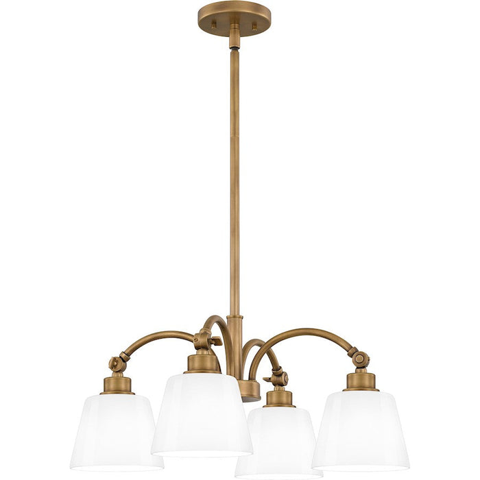 Quoizel Iota 4 Light Pendant, Weathered Brass/Opal Glass