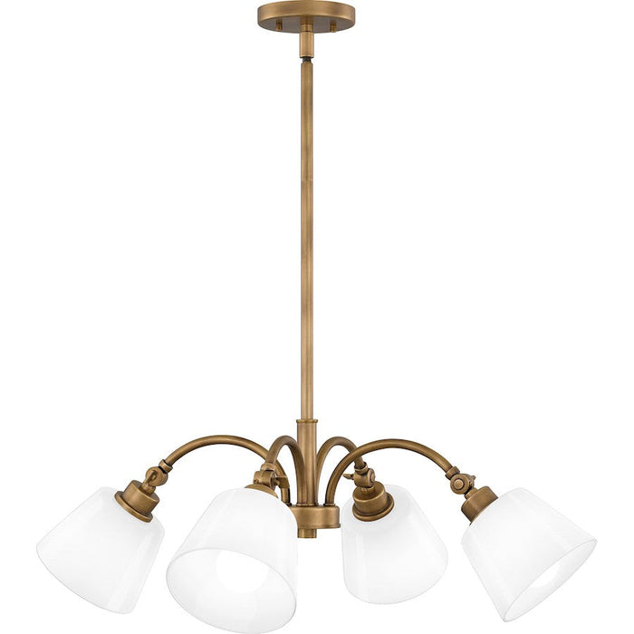 Quoizel Iota 4 Light Pendant, Weathered Brass/Opal Glass