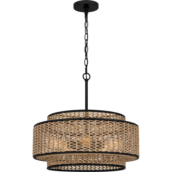 Quoizel Teton 5 Light Pendant, Matte Black/Rope