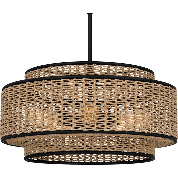 Quoizel Teton 5 Light Pendant, Matte Black/Rope