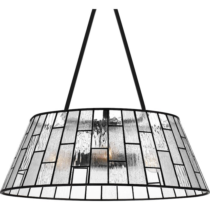 Quoizel Rainier 4 Light Pendant, Matte Black/Multitextured Art Glass