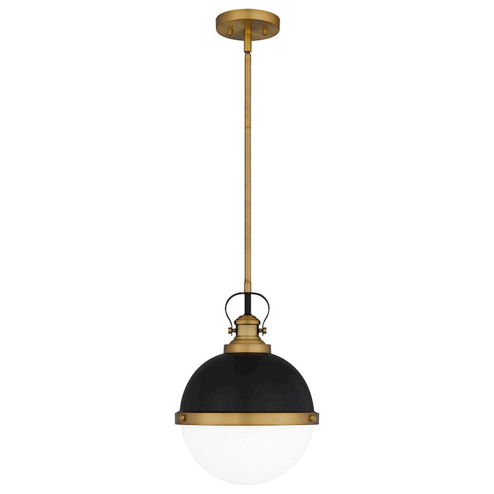 Quoizel Sullivan 1 Light Mini Pendant, Matte Black/Opal Etched