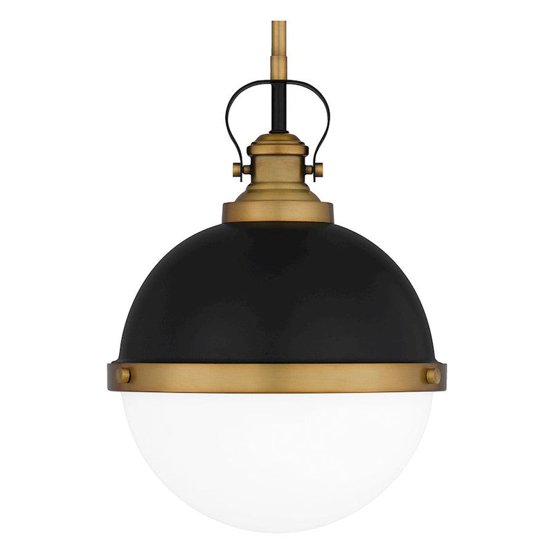 Quoizel Sullivan 1 Light Mini Pendant, Matte Black/Opal Etched