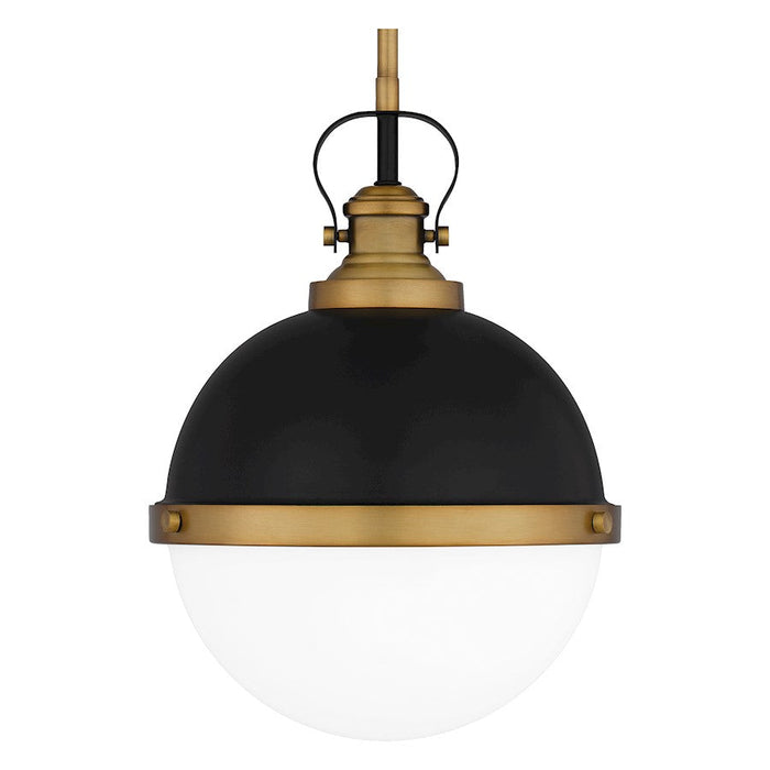 Quoizel Sullivan 1 Light Mini Pendant, Matte Black/Opal Etched