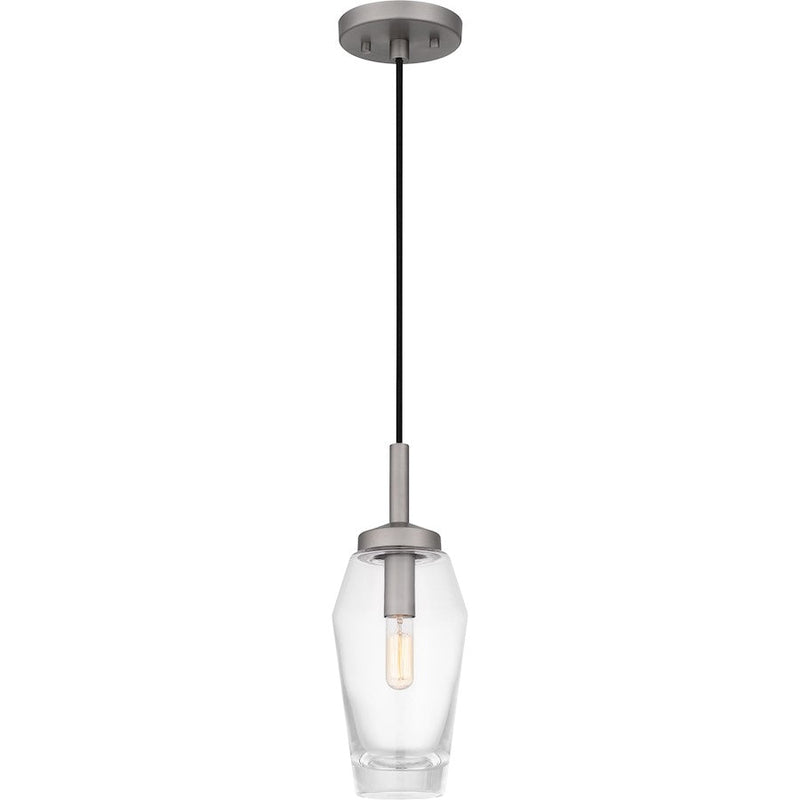 Quoizel Xander 1 Light Mini Pendant, Antique Nickel/Clear Glass