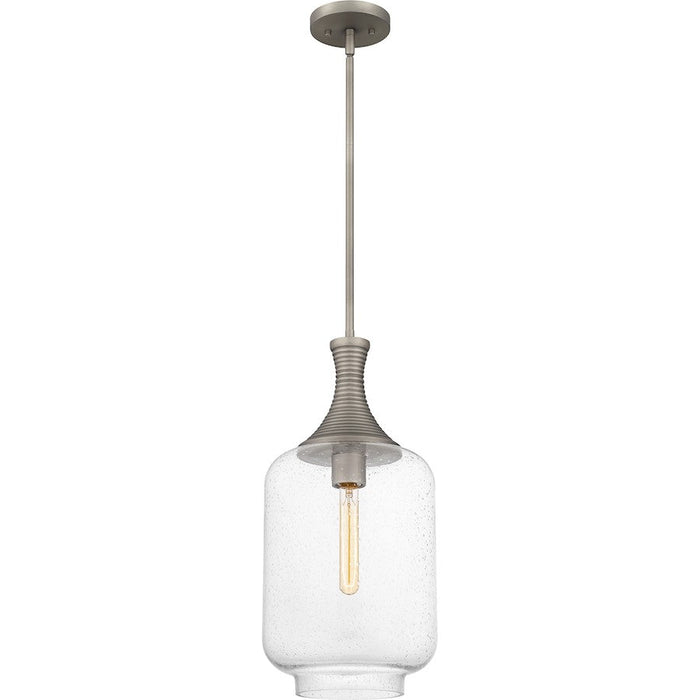 Quoizel Langley 1 Light Mini Pendant, Antique Nickel/Clear Seedy