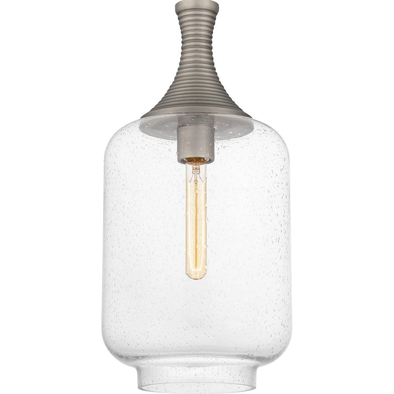 Quoizel Langley 1 Light Mini Pendant, Antique Nickel/Clear Seedy