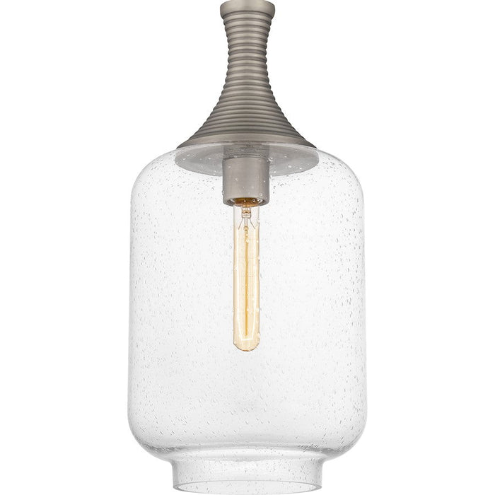 Quoizel Langley 1 Light Mini Pendant, Antique Nickel/Clear Seedy