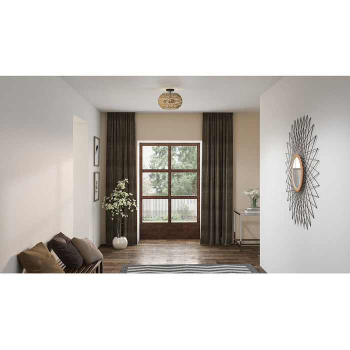 Quoizel Casablanca 3 Light Semi-Flush Mount, Bronze/Natural Paper