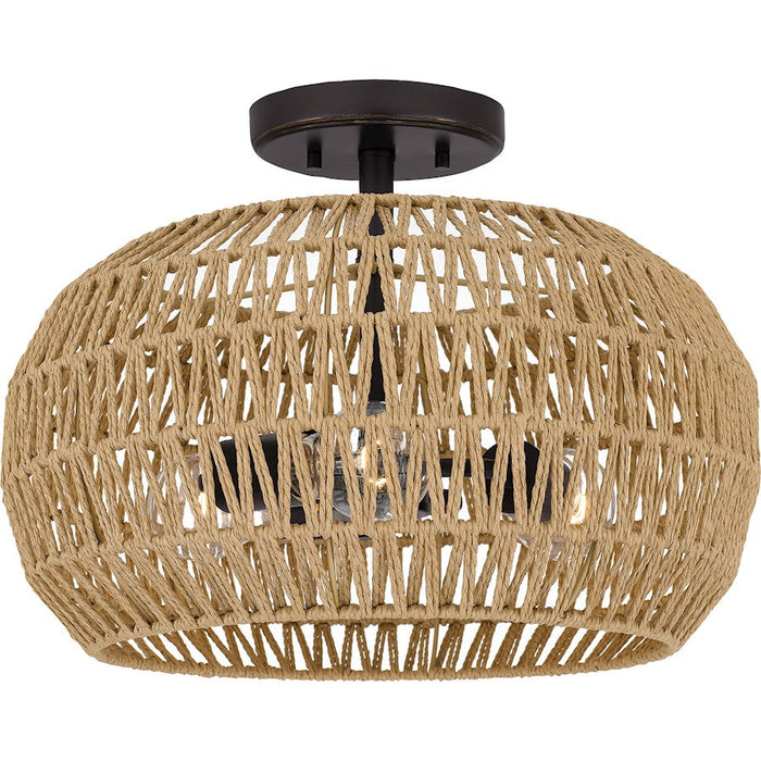 Quoizel Casablanca 3 Light Semi-Flush Mount, Bronze/Natural Paper