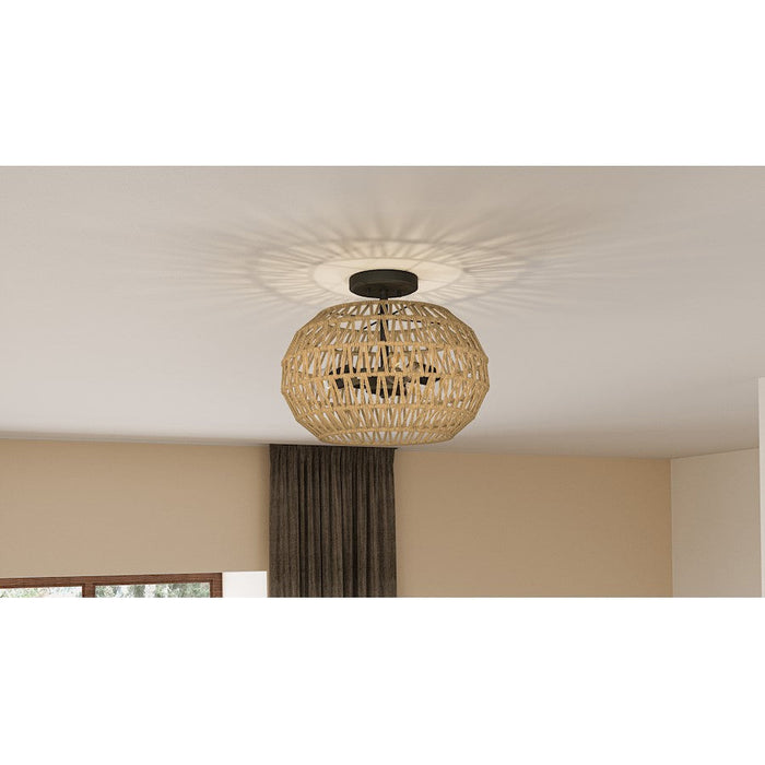 Quoizel Casablanca 3 Light Semi-Flush Mount, Bronze/Natural Paper