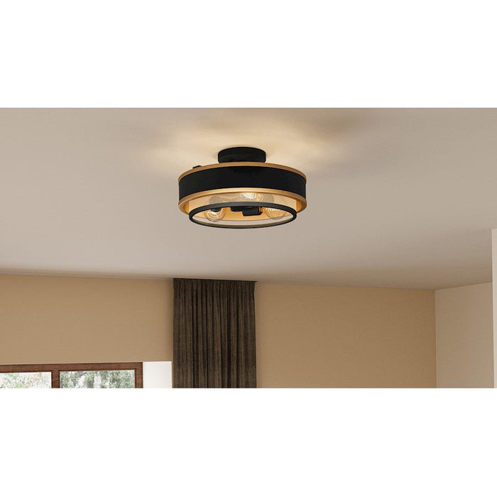 Quoizel Lockwood 3 Light Semi-Flush Mount, Black/Organza/Black Trim