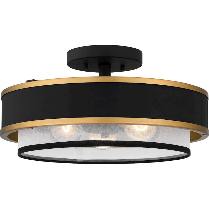 Quoizel Lockwood 3 Light Semi-Flush Mount, Black/Organza/Black Trim