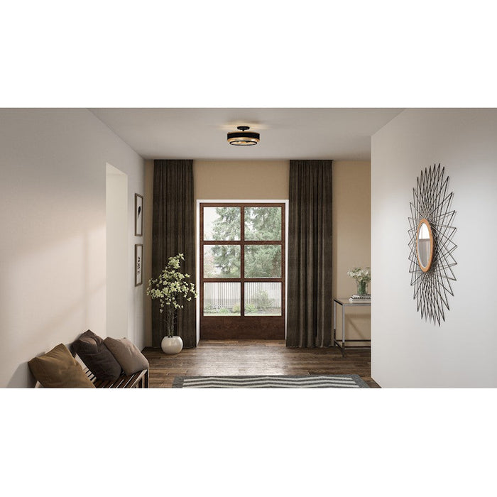 Quoizel Lockwood 3 Light Semi-Flush Mount, Black/Organza/Black Trim