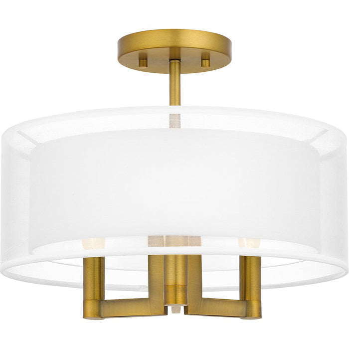 Quoizel Bodnar 3 Light Semi-Flush Mount, Aged Brass/Organza/White