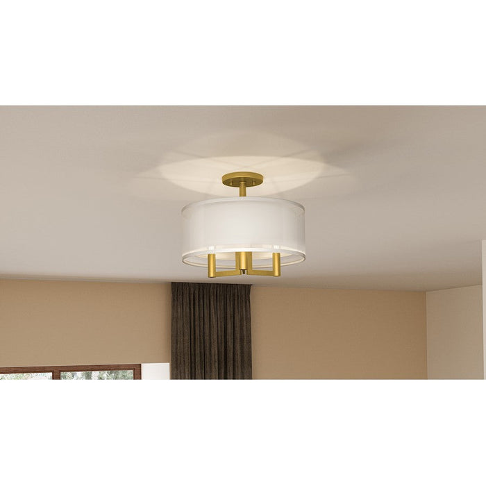 Quoizel Bodnar 3 Light Semi-Flush Mount, Aged Brass/Organza/White