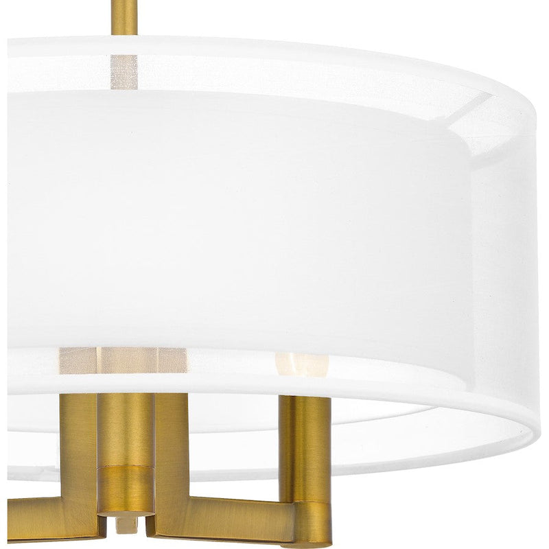 Quoizel Bodnar 3 Light Semi-Flush Mount, Aged Brass/Organza/White