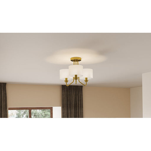 Quoizel Ainsdale 3 Light Semi-Flush Mount, Matte Black/White Linen - QSF5607MBK