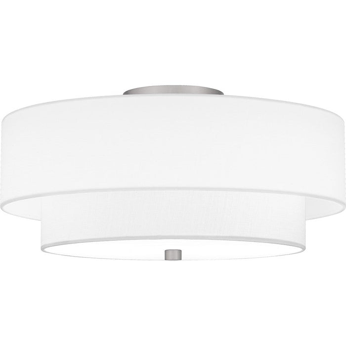 Quoizel Prewett 2 Light Semi-Flush Mount, Nickel/White Fabric