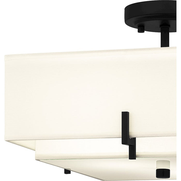 Quoizel Renzo 2 Light Semi-Flush Mount, Matte Black/Beige Fabric