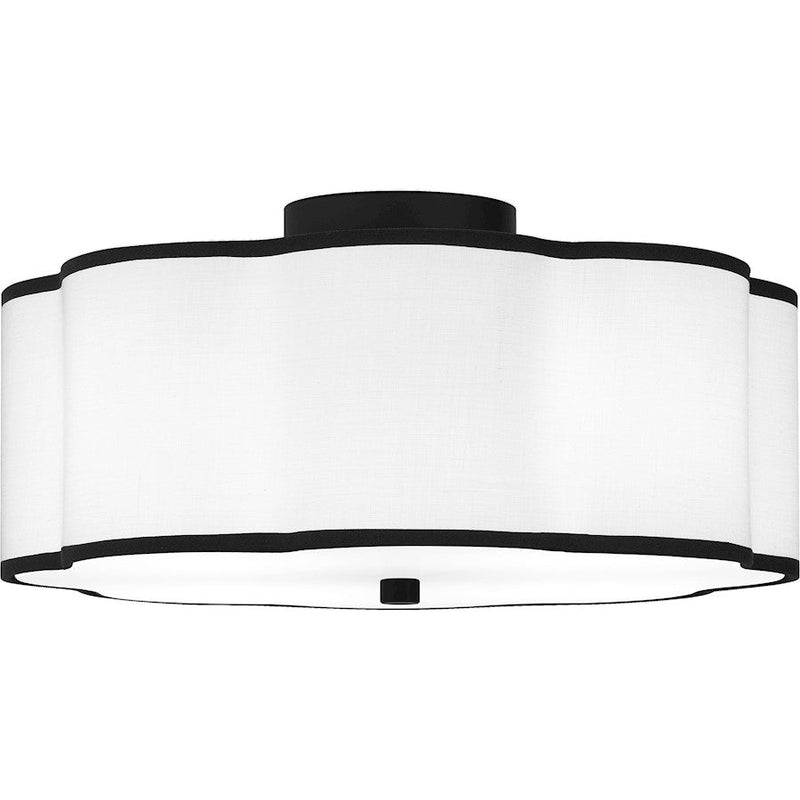 Quoizel Mabry 4 Light Semi-Flush Mount, Matte Black/White Fabric