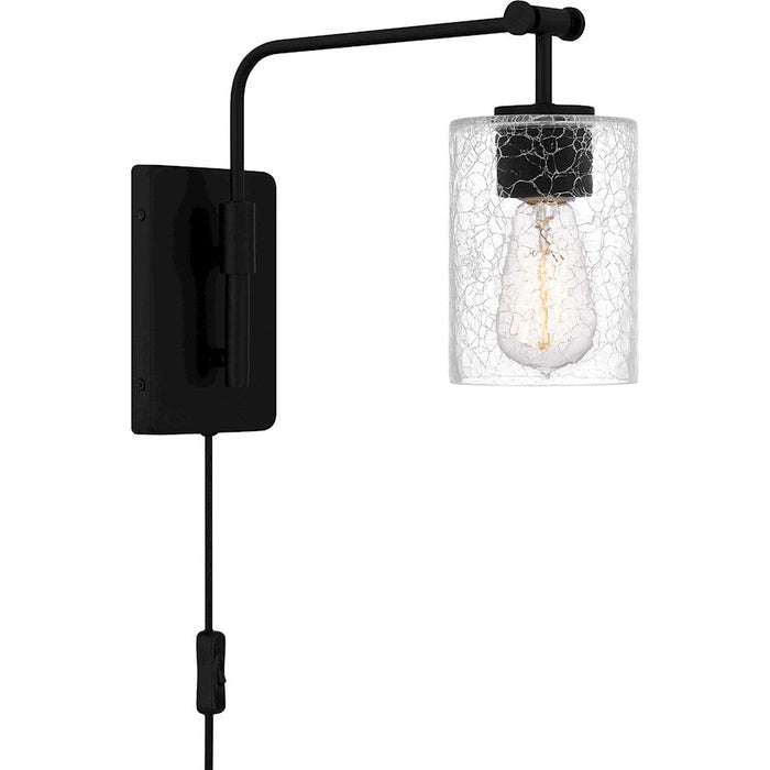 Quoizel Wood 1 Light Wall Sconce, Matte Black/Clear Crackle