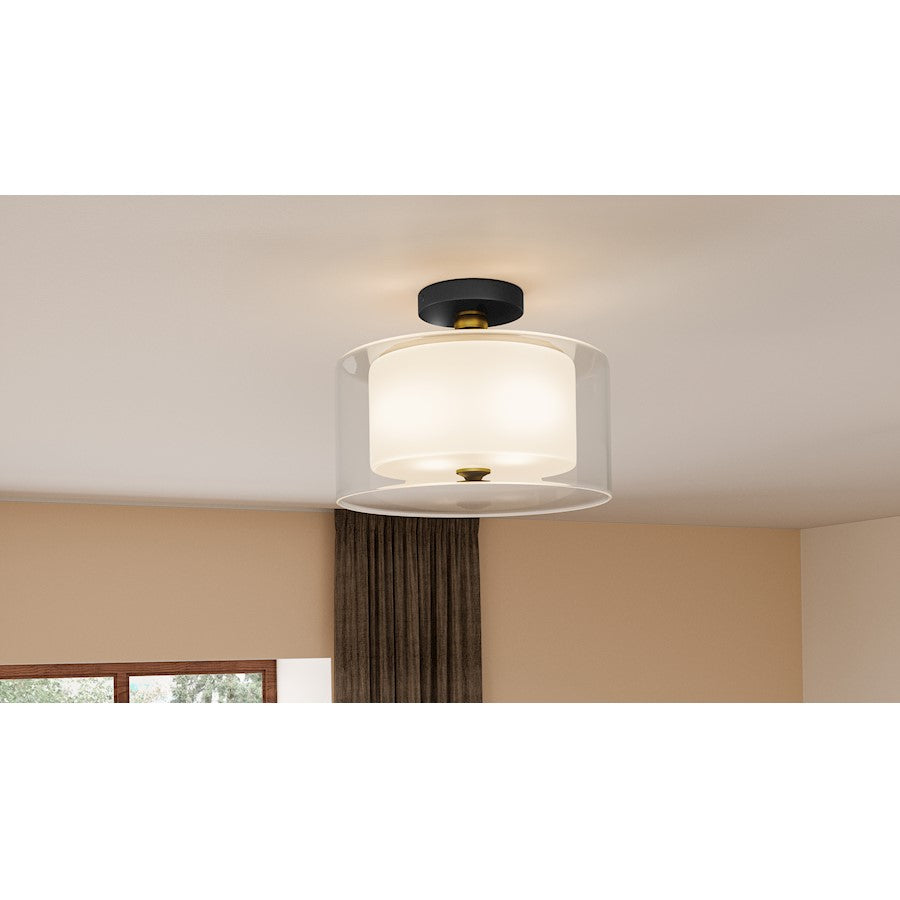 Quoizel Rowland 2 Light Semi-Flush Mount, Black/Clear/Sandblasted - ROW1714MBK