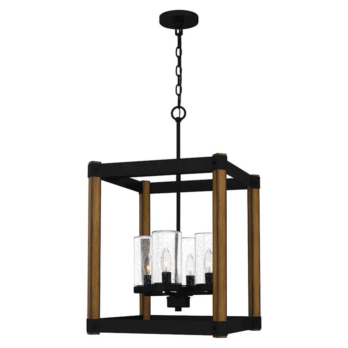 Quoizel Rylan 4 Light Pendant, Matte Black/Clear Seeded