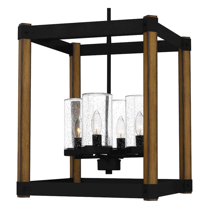 Quoizel Rylan 4 Light Pendant, Matte Black/Clear Seeded