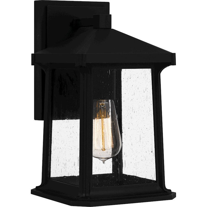 Quoizel Satterfield 1 Light 13" Outdoor Lantern, Black/Clear Seedy - SAT8407MBK