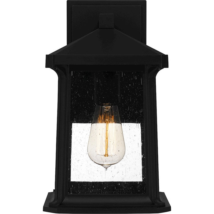 Quoizel Satterfield 1 Light Outdoor Lantern, Black/Clear Seedy