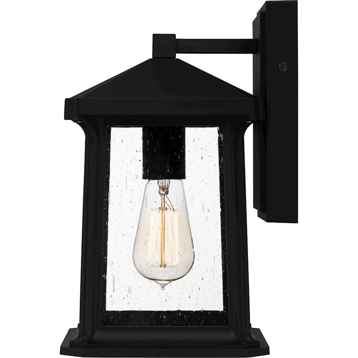 Quoizel Satterfield 1 Light Outdoor Lantern, Black/Clear Seedy