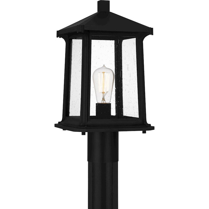 Quoizel Satterfield 1 Light 17" Outdoor Lantern, Black/Clear Seedy