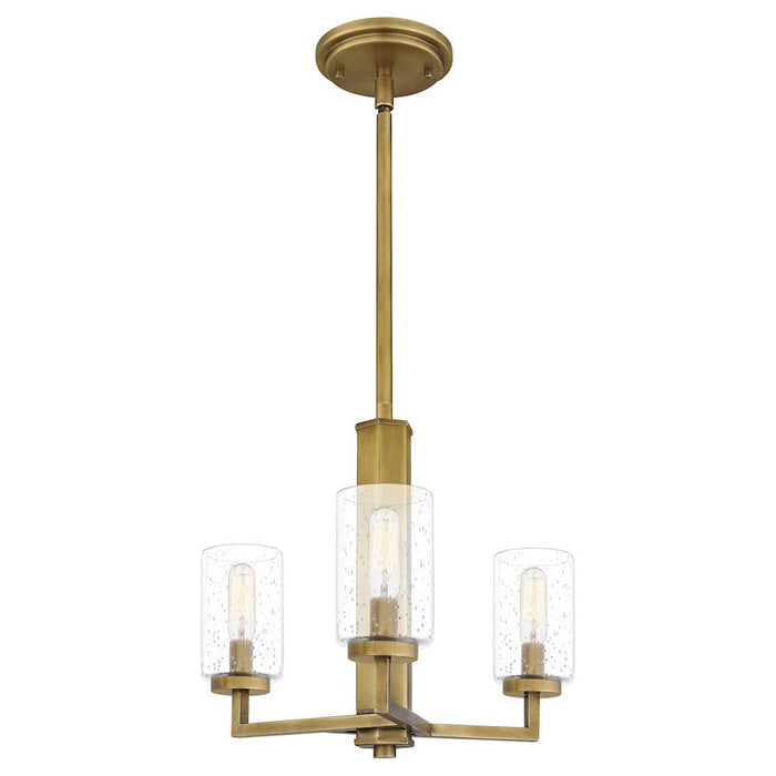 Quoizel Sunburst 3 Light Pendant, Weathered Brass/Clear Seeded