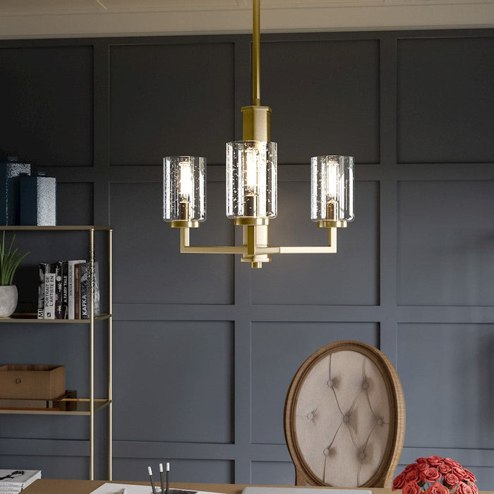 Quoizel Sunburst 3 Light Pendant, Weathered Brass/Clear Seeded