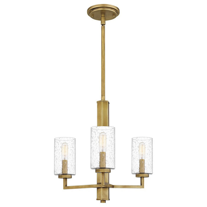 Quoizel Sunburst 3 Light Chandelier, Weathered Brass/Clear Seeded