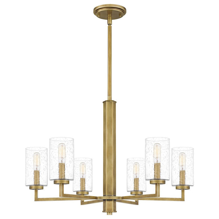 Quoizel Sunburst 6 Light Chandelier, Weathered Brass/Clear Seeded