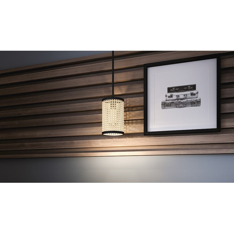 Quoizel Syrah 1 Light Mini Pendant, Brushed Nickel/Rattan - SYA1506BN