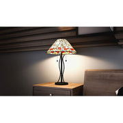 Quoizel Stinson 2 Light Table Lamp, Matte Black/Multicolor Art Glass - TF5619MBK