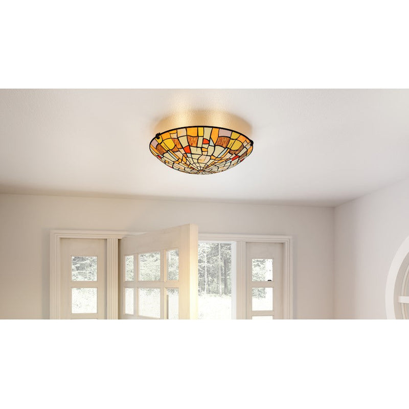 Quoizel Stinson 2 Light Flush Mount, Black/Multicolor Art Glass