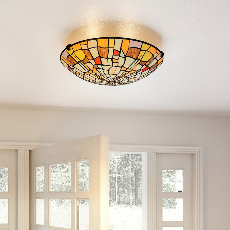 Quoizel Stinson 2 Light Flush Mount, Black/Multicolor Art Glass
