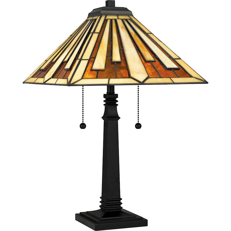 Quoizel Hathaway 2 Light Table Lamp, Black/Multicolor Art Glass