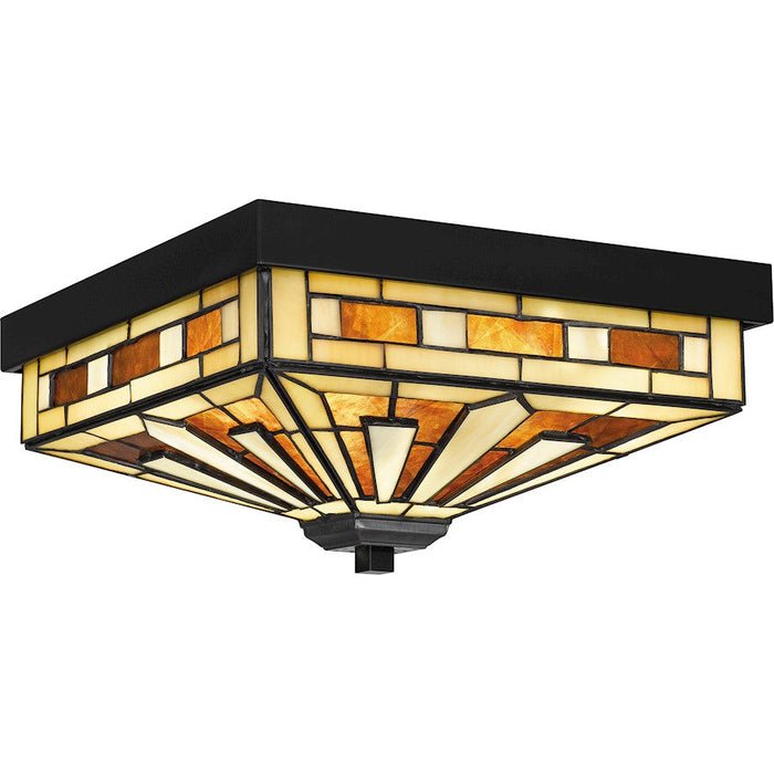 Quoizel Hathaway 3 Light Flush Mount, Black/Multicolor Art Glass