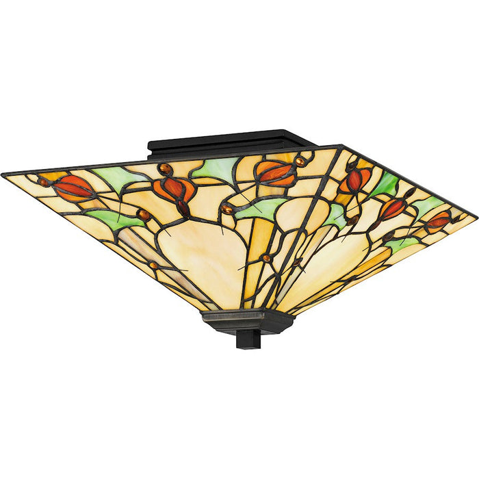 Quoizel Westwind 2 Light Flush Mount, Black/Multicolor Art Glass