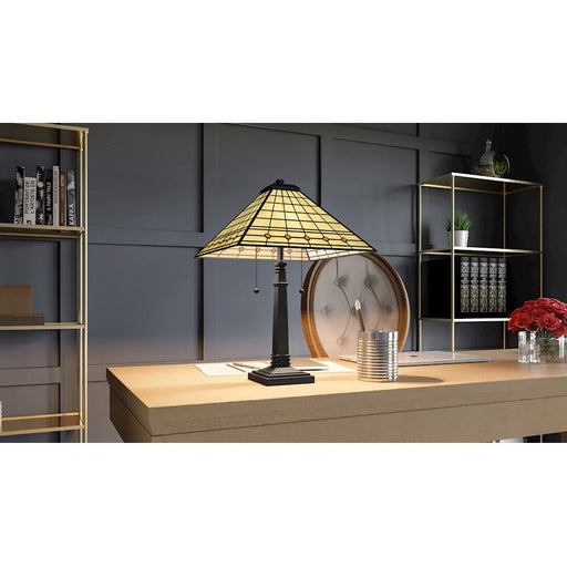 Quoizel Braden 2 Light Table Lamp, Matte Black/Multicolor Art Glass - TF5627MBK