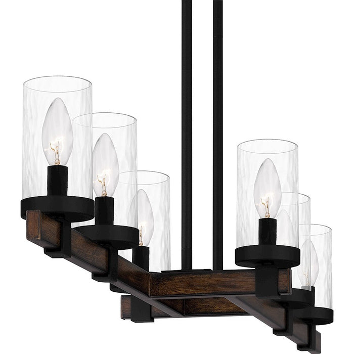 Quoizel Tuthill 6 Light Island Light, Matte Black/Clear Water Glass