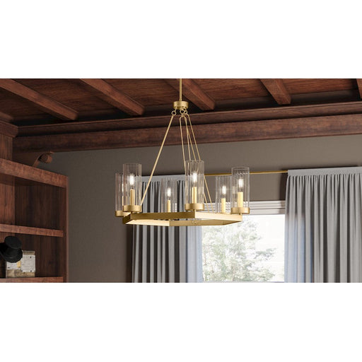 Quoizel Valens 6 Light Chandelier, Aged Brass/Clear Reeded - VLS5028AB