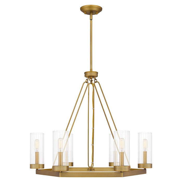 Quoizel Valens 6 Light Chandelier, Aged Brass/Clear Reeded