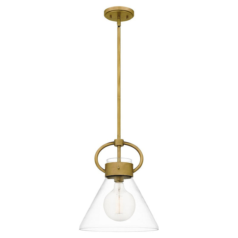 Quoizel Webster 1 Light Mini Pendant, Weathered Brass/Clear